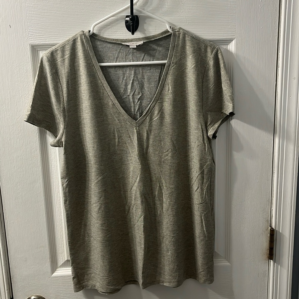 LOFT Outlet Women’s Shimmer V-Neck Short Sleeve T-shirt Gray Metallic Sz Medium
